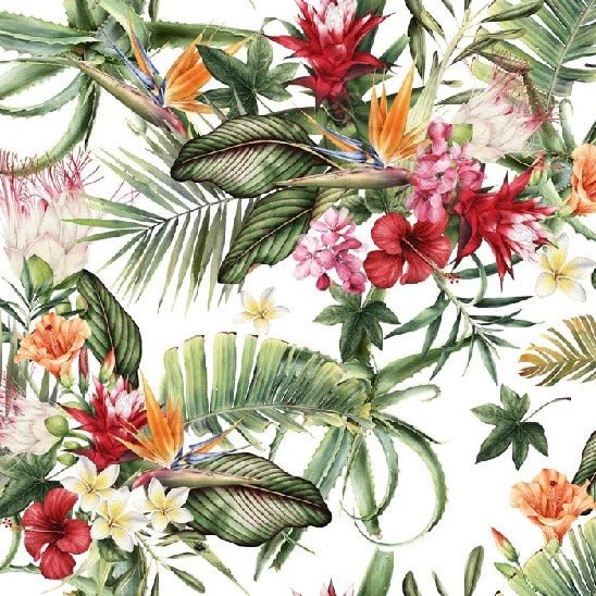 Carta da parati per bagno tropicale e fiori colorati