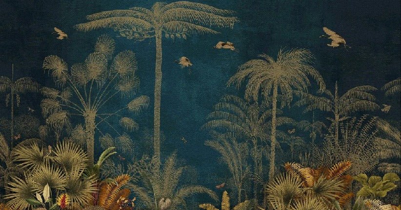 Carta da parati blu incisa nella giungla