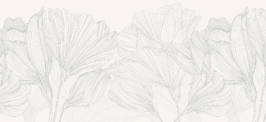 Carta da parati panoramica grigio e bianco con valzer di fiori