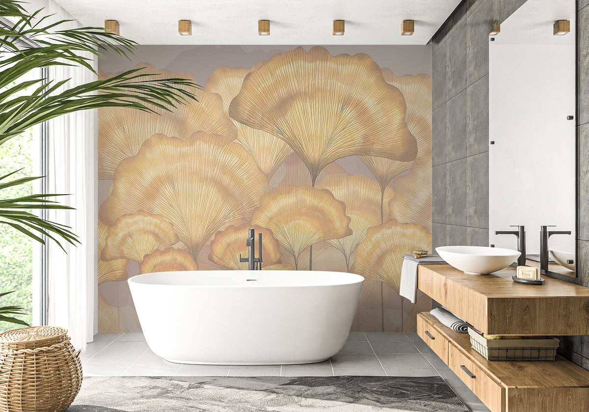 Sfondi del bagno contemporaneo di Ginkgo ocra