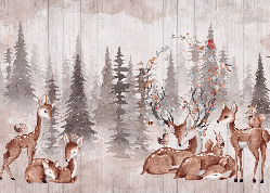 Papier peint chambre enfant douces biches - Muralconcept