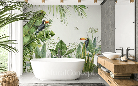 Papier peint salle de bain jungle oiseau exotique, XXL, tendance