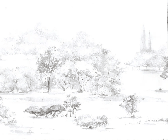 Papier peint forêt de pin aquarelle - Muralconcept
