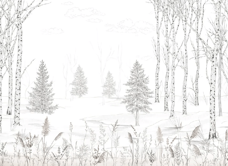 Carta da parati foresta in bianco e nero – Douceur des Bois