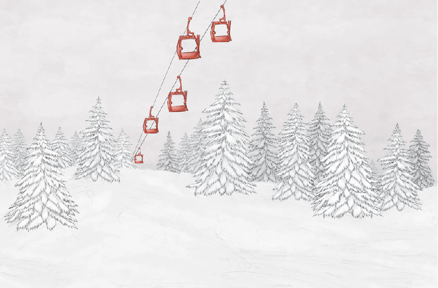 Papier peint montagne télécabine rouge - Muralconcept