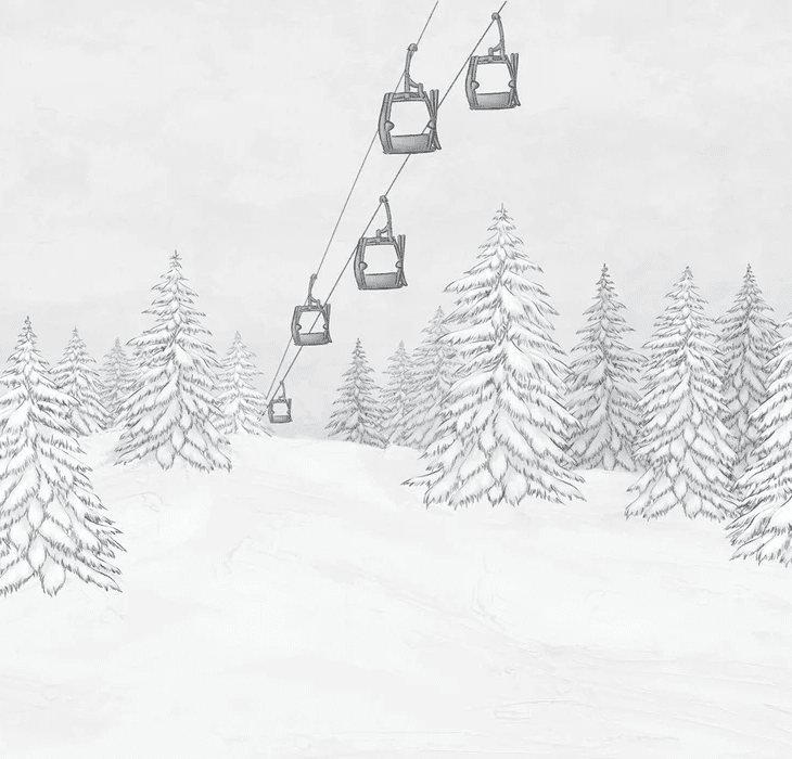 Papier peint montagne télécabine noir & blanc - Muralconcept