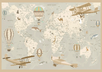 Papier peint enfant carte du monde aviateur - Muralconcept