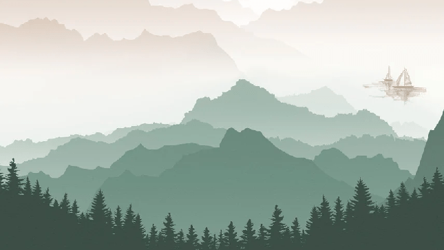 Papier peint montagne dans brume terracotta, XXL, tendance