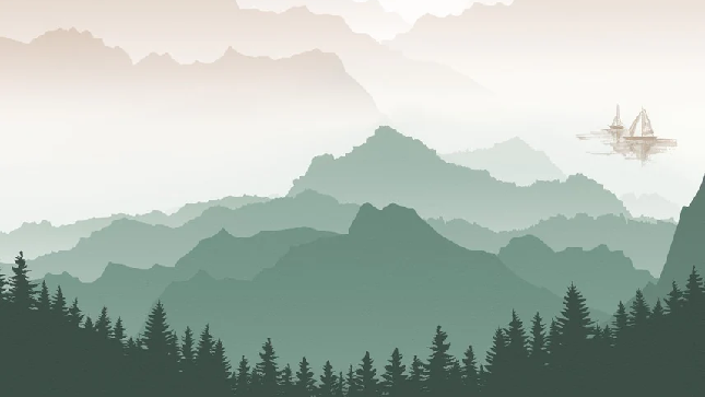 Papier peint montagne dans brume terracotta