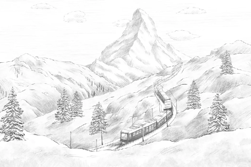 Papier peint panoramique Mont Cervin noir et blanc, XXL, tendance