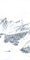 Papier peint montagne Megève – Fresque artistique peinte à la main - Muralconcept