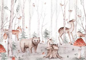 Papier peint aquarelle enfant animaux forêt - Muralconcept