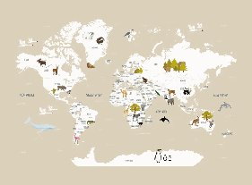 Carta da parati con mappamondo francese per bambini, beige