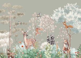 Papier peint chambre enfant nature magique sauge