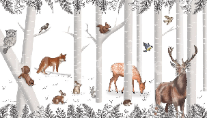 Papier peint bois enchanté et ses animaux - Muralconcept