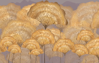 Papier peint contemporain ginkgo ocre - Muralconcept