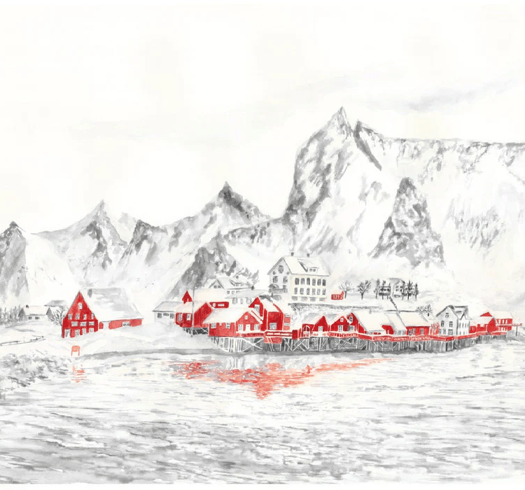 Papier peint panoramique Norvège – Fjord et village de pêcheurs - Muralconcept