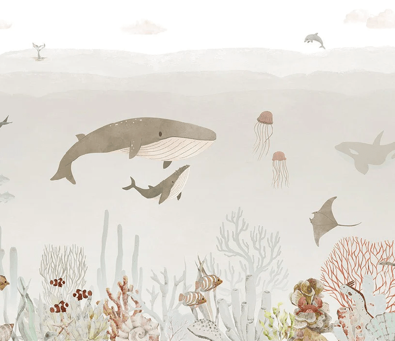 Carta da parati con balene per bambini