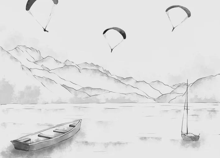 Carta da parati Annecy - cime e arte in bianco e nero