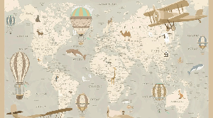Papier peint enfant carte du monde aviateur - Muralconcept