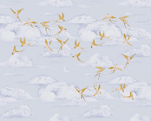 Papier peint nuage poétique oiseau or - Muralconcept