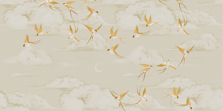 Papier peint bureau envol oiseau doré - Muralconcept