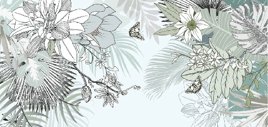 Papier peint tendance nature plante vert d'eau - Muralconcept