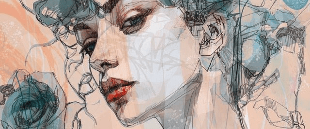 Papier peint visage féminin blue rose - Muralconcept