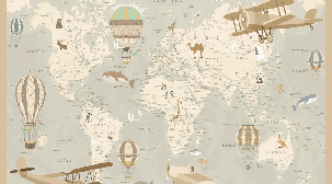 Papier peint enfant carte du monde aviateur - Muralconcept