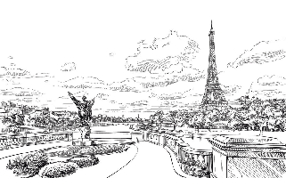 Papier peint pont Bir Hakeim vue tour Eiffel - Muralconcept