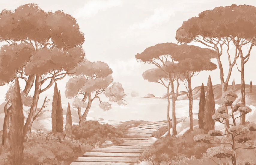 Papier peint balade dans les calanques terracotta - Muralconcept