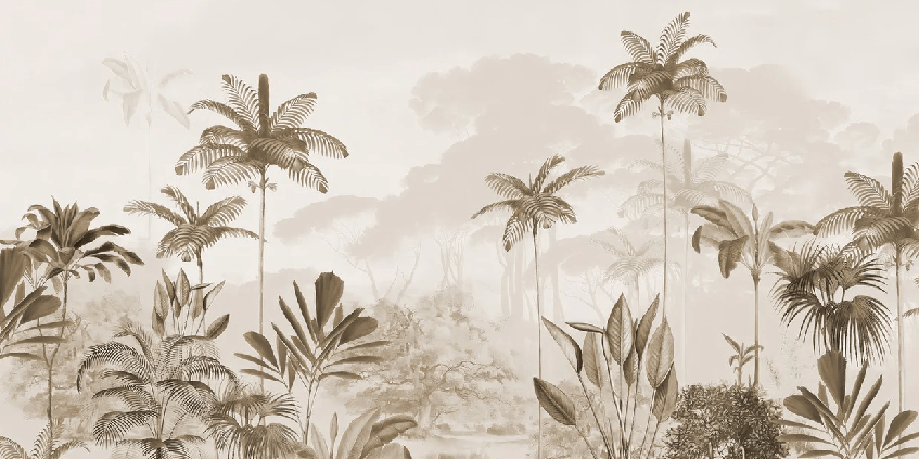 Papier peint panoramique jungle eden sépia - Muralconcept