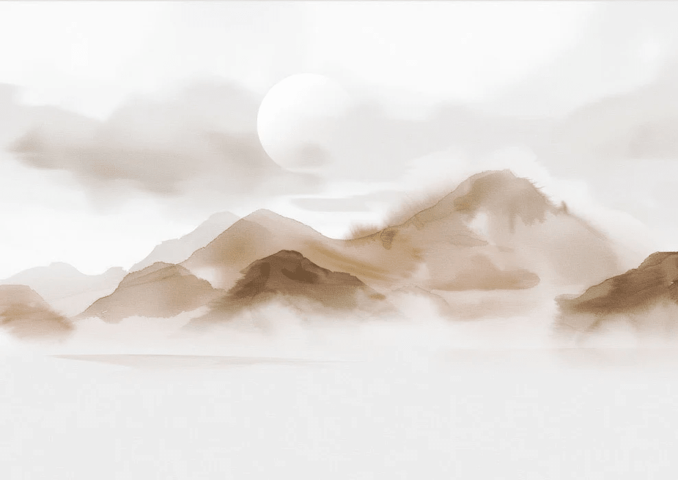 Papier peint montagnes voilées – Lueur sépia - Muralconcept
