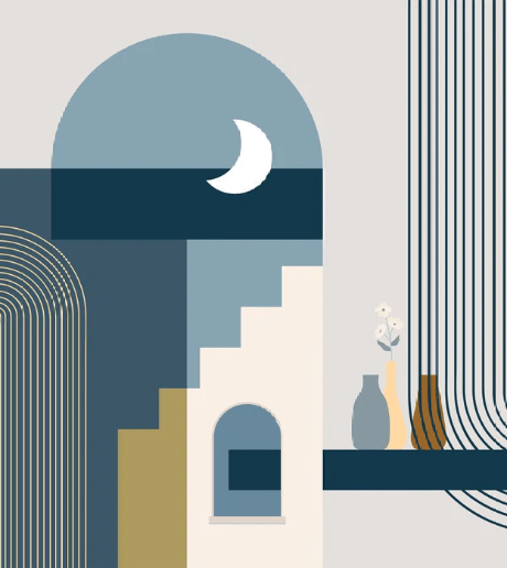 Papier peint arche bleu graphique - Muralconcept