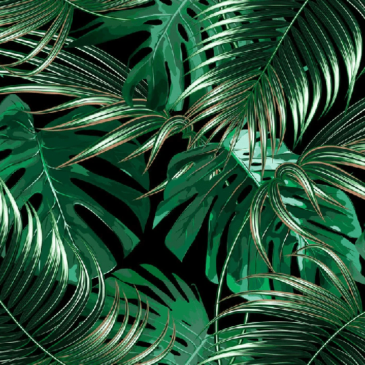 Carta da parati intrecciata con grandi foglie verdi