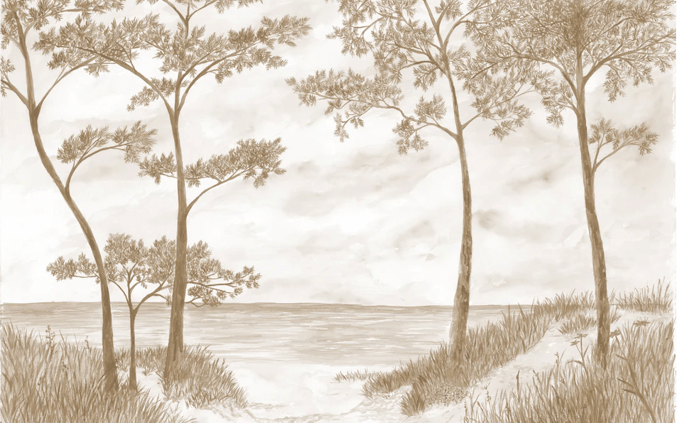 Papier peint Pins maritimes et dunes - Sépia - Muralconcept
