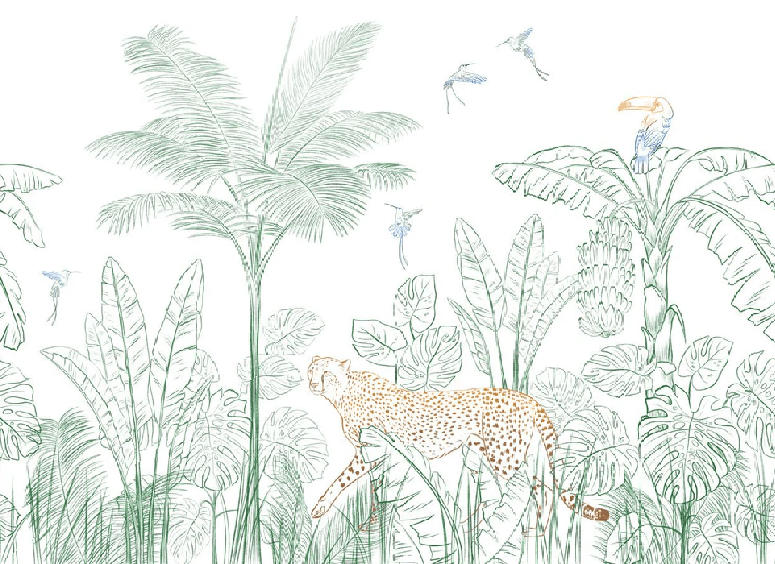 Papier peint jungle léopard vert - Muralconcept