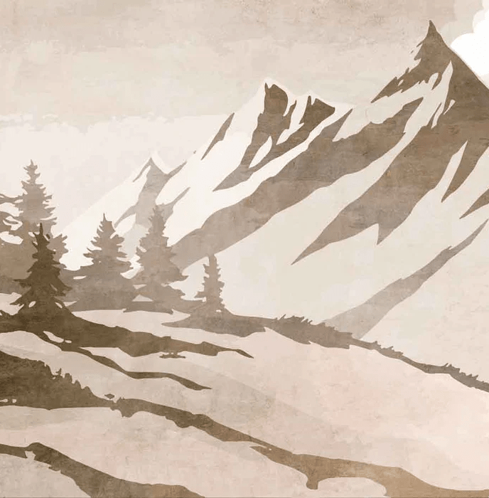Papier peint sapin et montagne vintage sépia - Muralconcept
