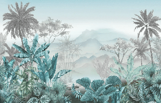 Papier peint tendance tropical bleu, XXL, tendance