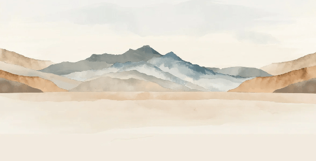 Papier peint panoramique montagne aquarelle pastel – Décor mural paysage apaisant - Muralconcept