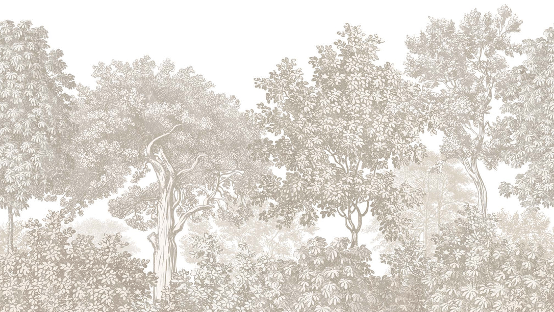 Carta da parati paesaggio foresta incisione beige