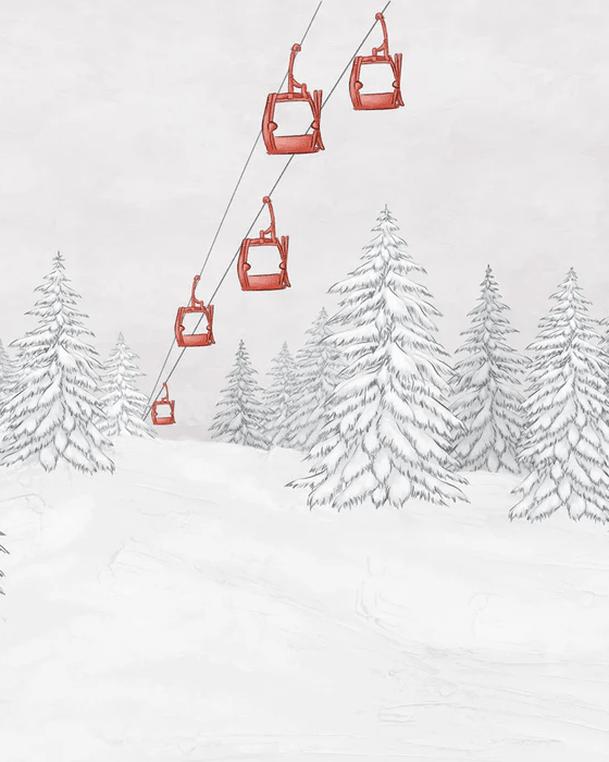 Papier peint montagne télécabine rouge - Muralconcept
