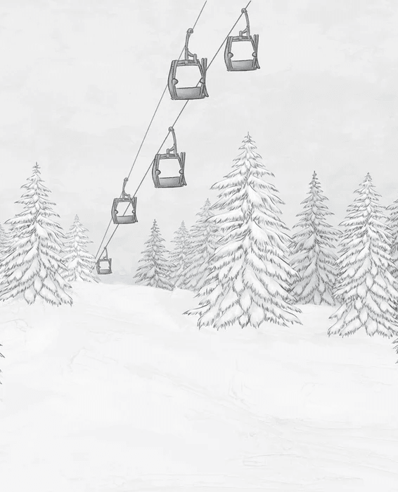 Papier peint montagne télécabine noir & blanc - Muralconcept