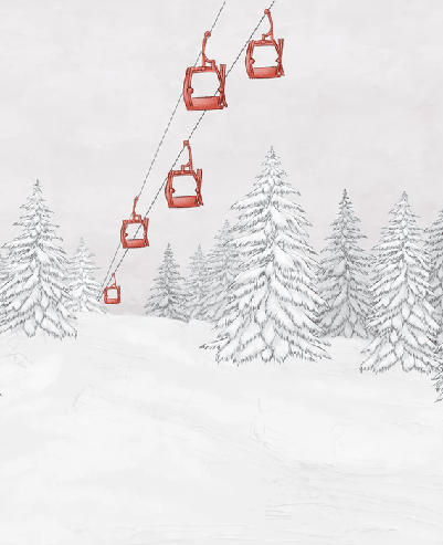 Papier peint montagne télécabine rouge - Muralconcept