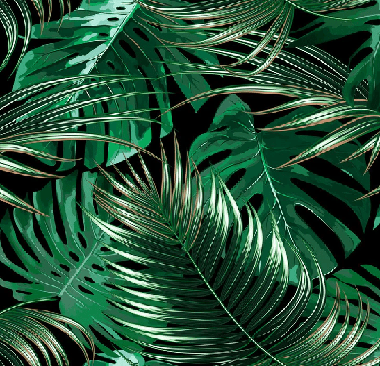 Carta da parati intrecciata con grandi foglie verdi