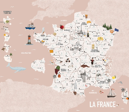 Papier peint enfant carte France rosé