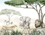 Papier peint enfant savane en peinture - Muralconcept