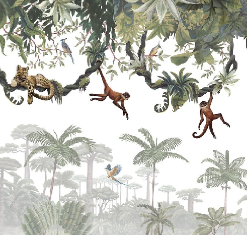 Papier peint enfant jeu de singes