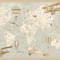 Papier peint enfant carte du monde aviateur