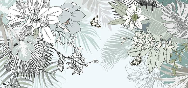 Papier peint tendance nature plante vert d'eau - Muralconcept